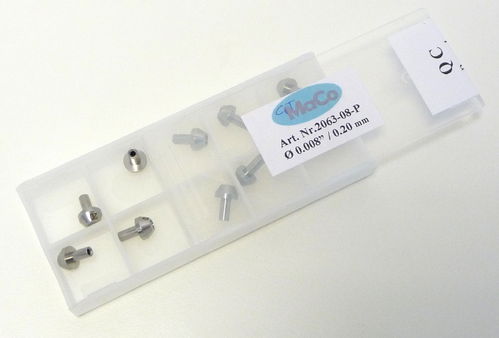 Box of 10 Sapphire Orifices with plastic retainer 0.008_ (0,20 mm); long stem