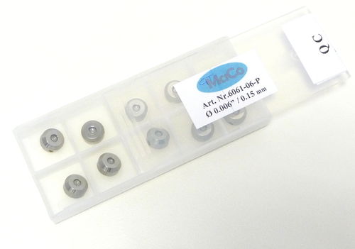 Box of 10 Sapphire Orifices 0.006_ (0,15 mm); Standard Mount, Plastic Retainer